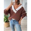 Women S Loose Fit V Neck Beaded Long Sleeve Pullover Sweater