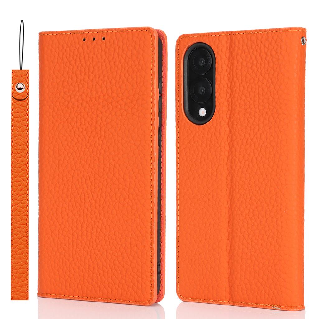 For Samsung Galaxy S25 Edge Wallet Case Genuine Cow Leather Phone Cover Litchi Texture