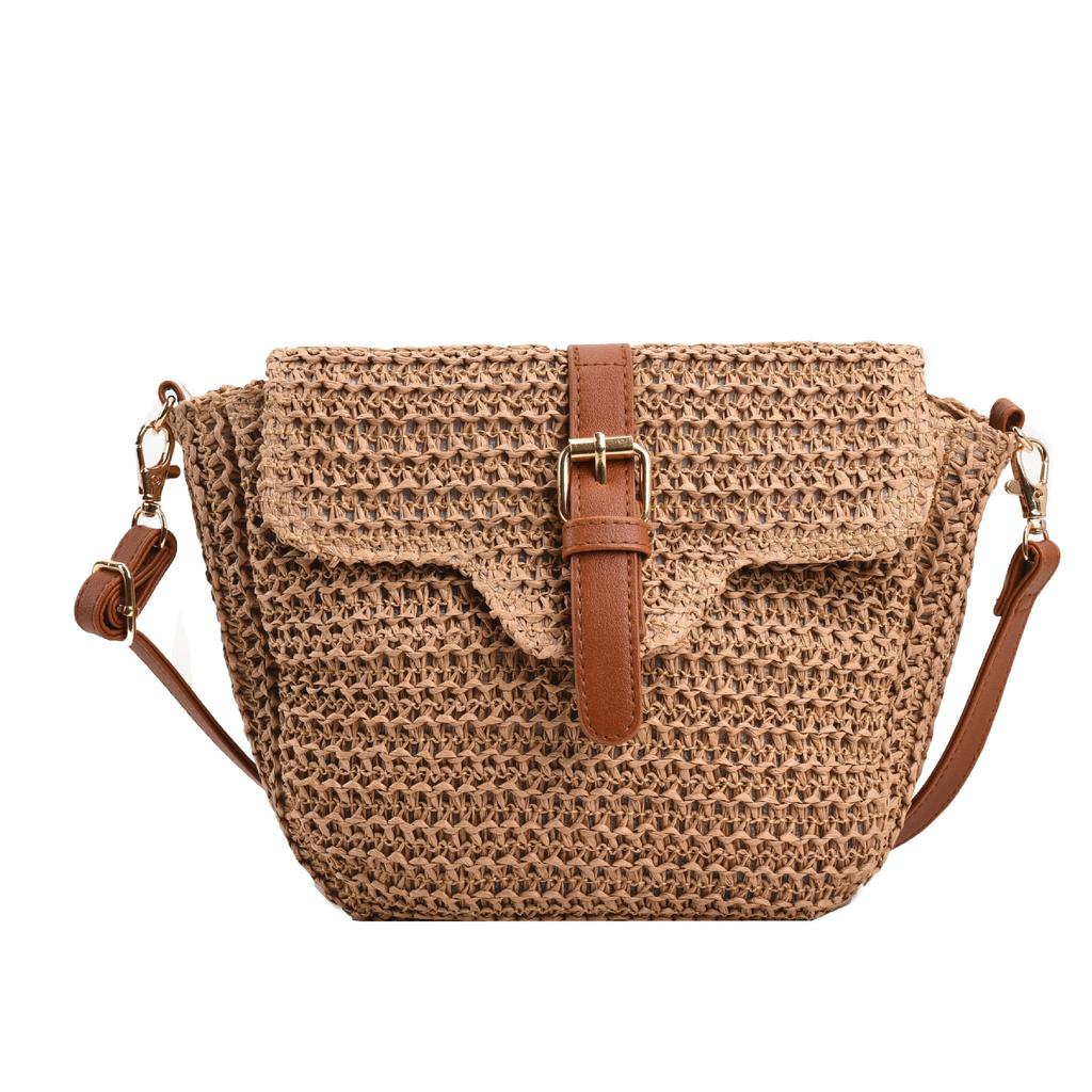 Summer Popular Woven Straw Bag Women's Vacation Beach Bag Versatile Messenger Bag Shoulder Bag Retro Saddle Bag