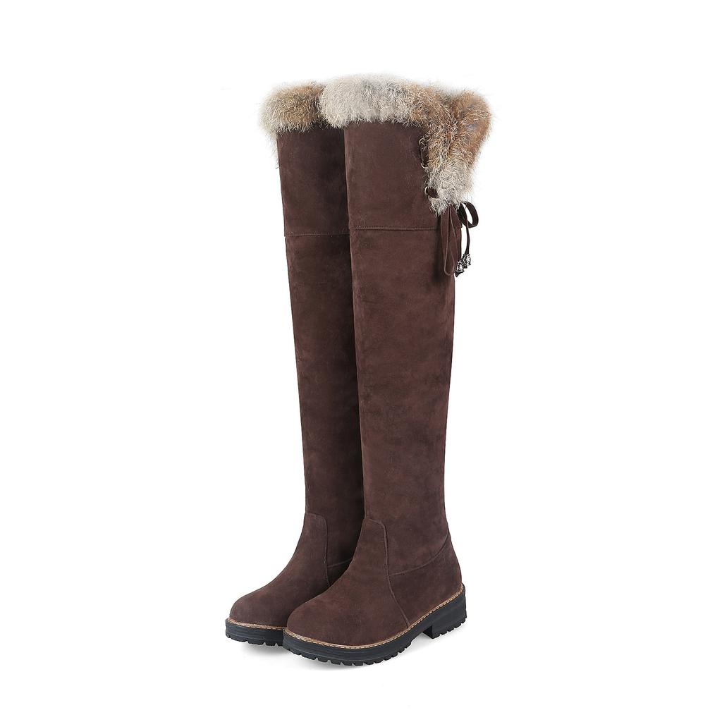 Academy Style Autumn and Winter Simple Large Size Suede Over the Knee Student Women's Boots