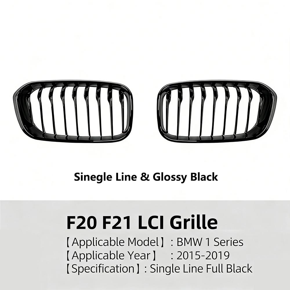 Front Bumper Kidney Grille Racing Grills For BMW 1 Series F20 F21 2015-2019 Replacement Single Double Slat Glossy Black Grilles