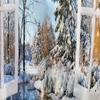 Winter Snow Scene Shower Curtain Christmas Snowflake World Forest Tree Pine Natural Scenery Wooden Window Xmas Holiday Blue