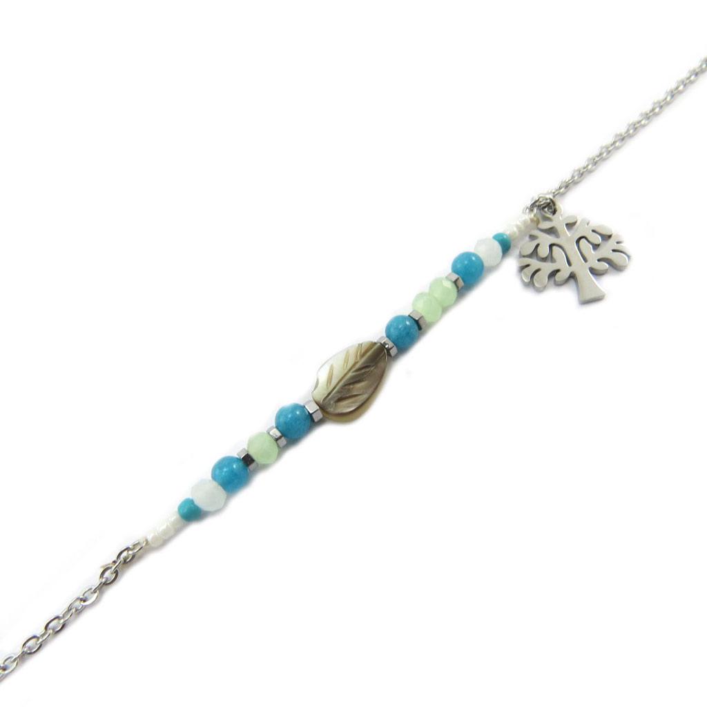 Les Trésors De Lily [P4906] - Silver Blue 'Tree of Life' Steel Bracelet
