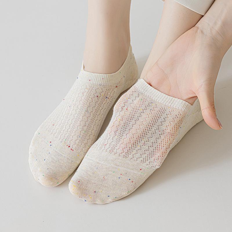 Dot Yarn Women's Spring and Summer Thin Cotton Socks, Shallow-mouthed Invisible Short Socks, Silicone Anti-slip and Non-dropping Heel Socks