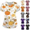 Womens Halloween Print Loose Fit V Neck Short Sleeve Medical Scrub Top Nurse Uniform with Pockets Lightweight Comfortable Workwear