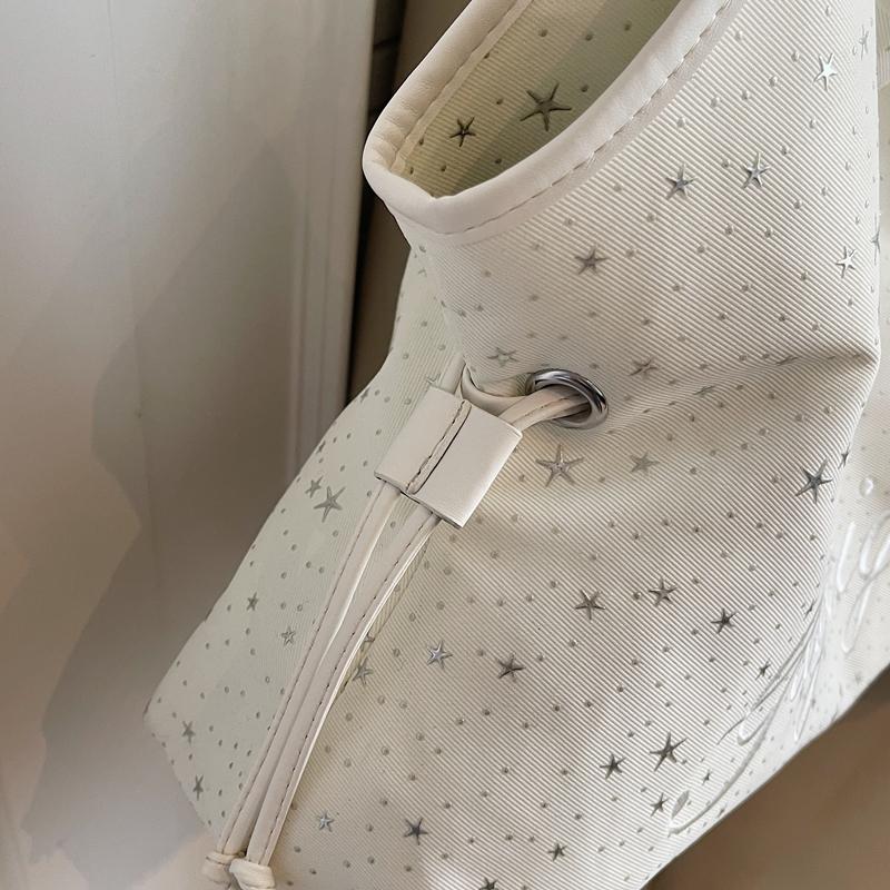 Star Print Tote Bag for Women Fashion Handbag with Star Charm Drawstring Detail