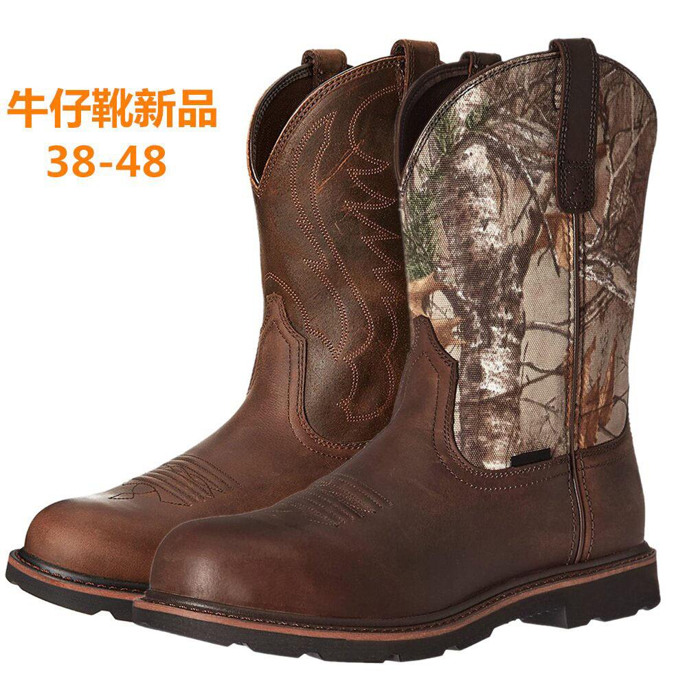 Fashion Men's Cowboy Boots Slip-on Embroidery Process Vintage Knight  Men's Snow Boots Motorcycle  Big Size 38-48