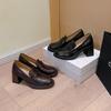 British Style High-heeled Loafers, Retro Small Leather Shoes, Simple One-pedal Commuter Shoes
