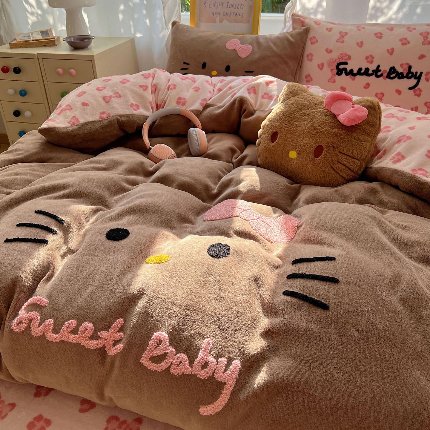 Korean cartoon milk velvet four-piece bedding set thickened in winter to keep warm Falai velvet student dormitory three-piece set