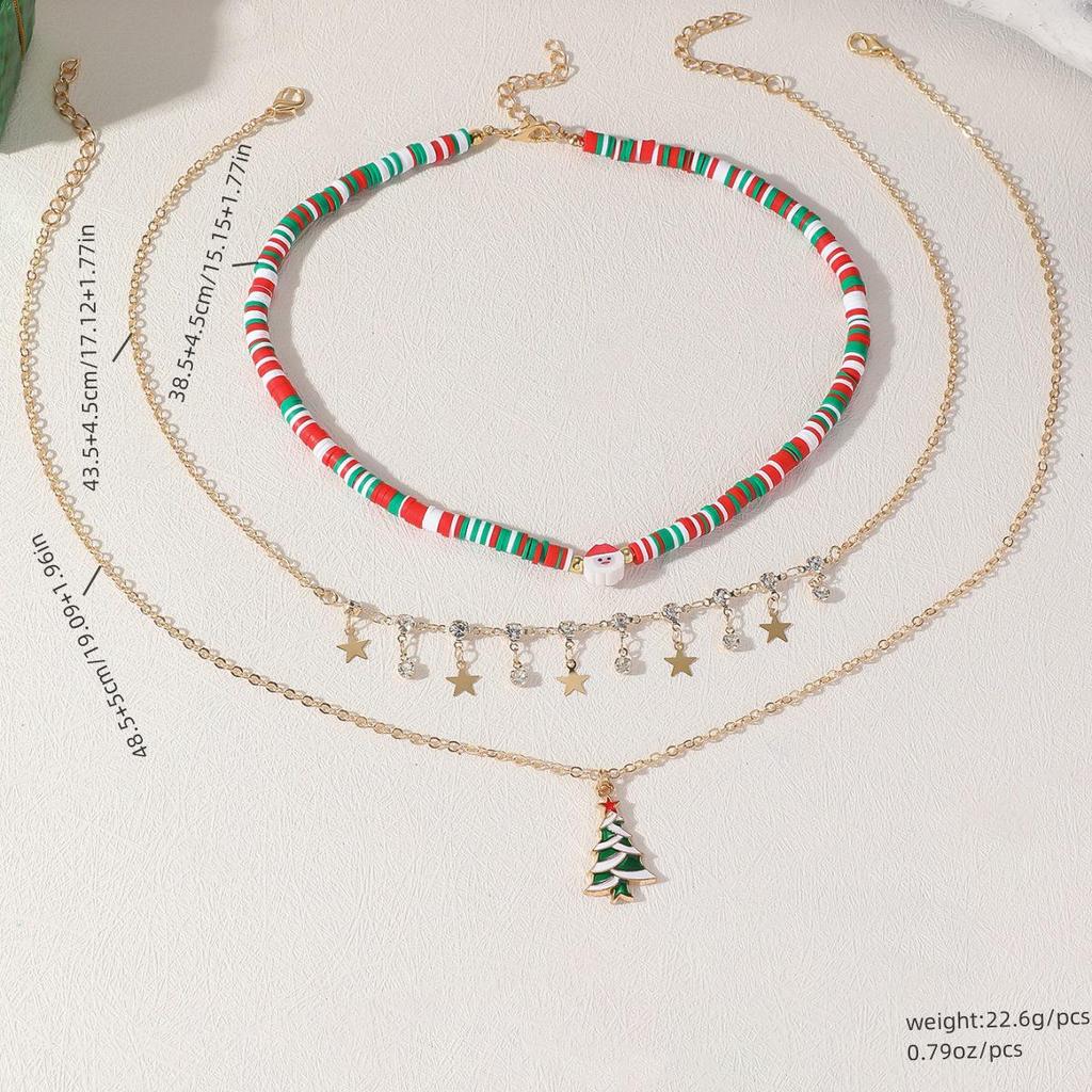 European & American Christmas Festival Polymer Clay Necklace - Creative Santa Claus & Christmas Tree Design, Clavicle Chain, Unique Holiday Style.