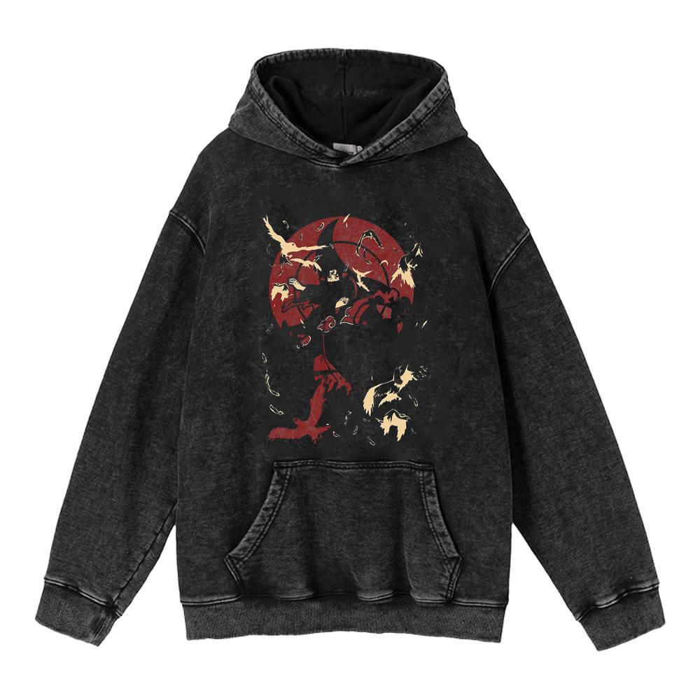 Cotone Pesante Lavato Retrò, Maglione Retrò Streetwear Anime con Cappuccio 440G
