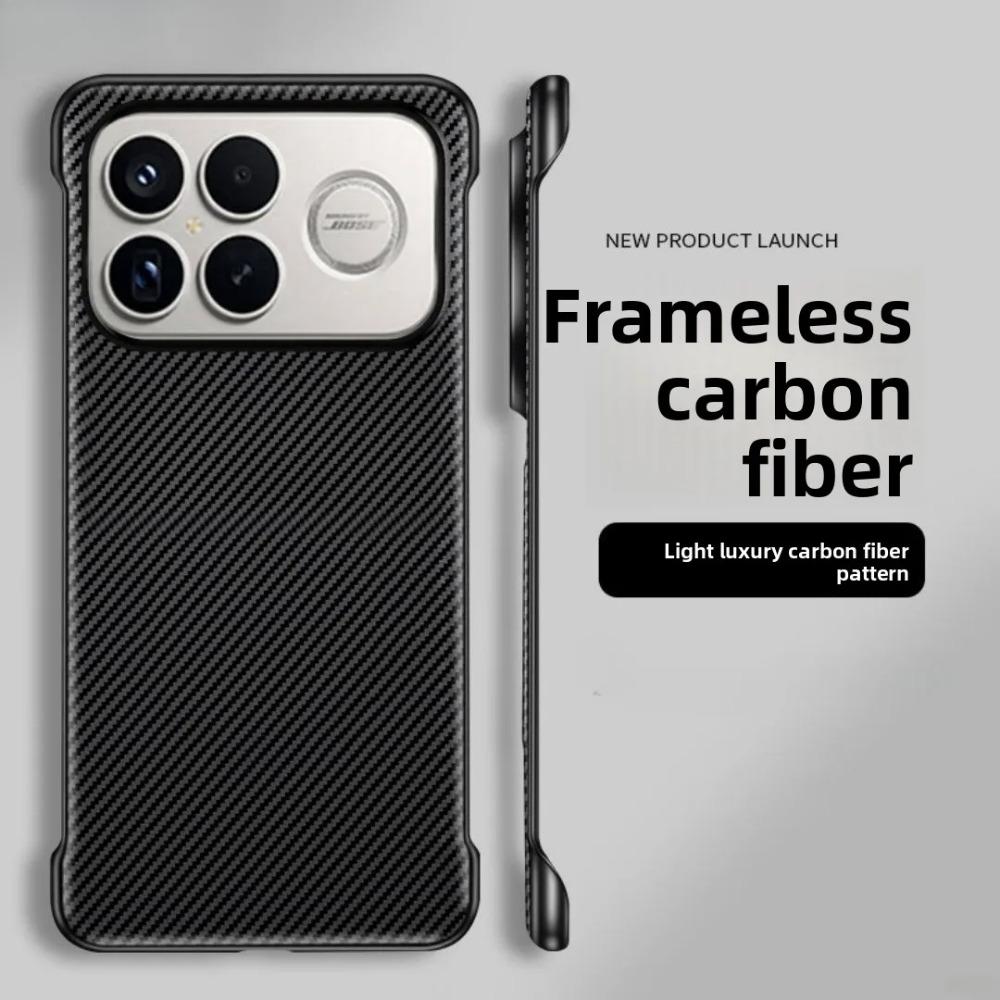 Business Carbon Fiber Texture Frameless Case For XiaoMi POCO F8 Ultra F8 Pro Anti-Drop Magnetic Charging Slim Protective Cover