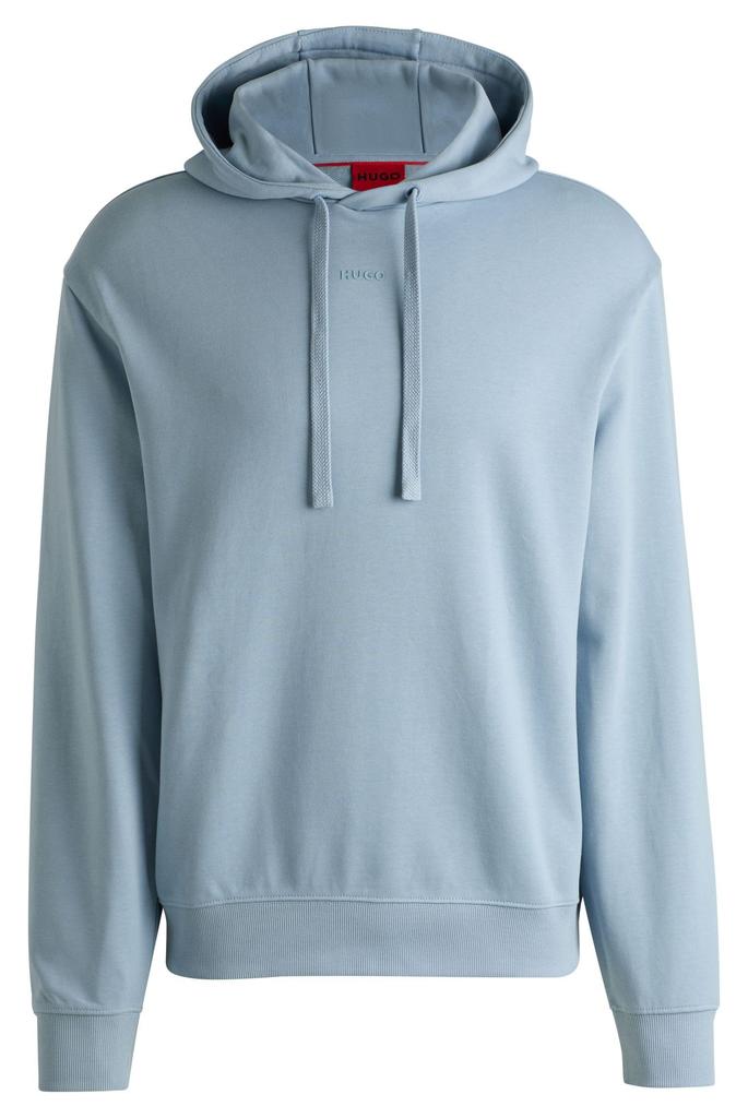 HUGO Light Blue Cotton Hoodie with Contrast Logo and Relaxed Fit Men's