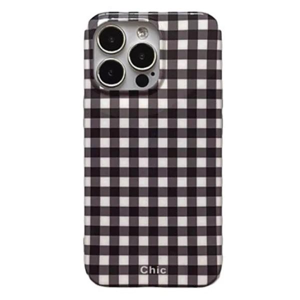 Luxury Clmj Danish Pastel Checkered Phone Case for iPhone 17 16 15 14 13 12 11 Pro Max Plus Air Glossy Film Hard PC Cover