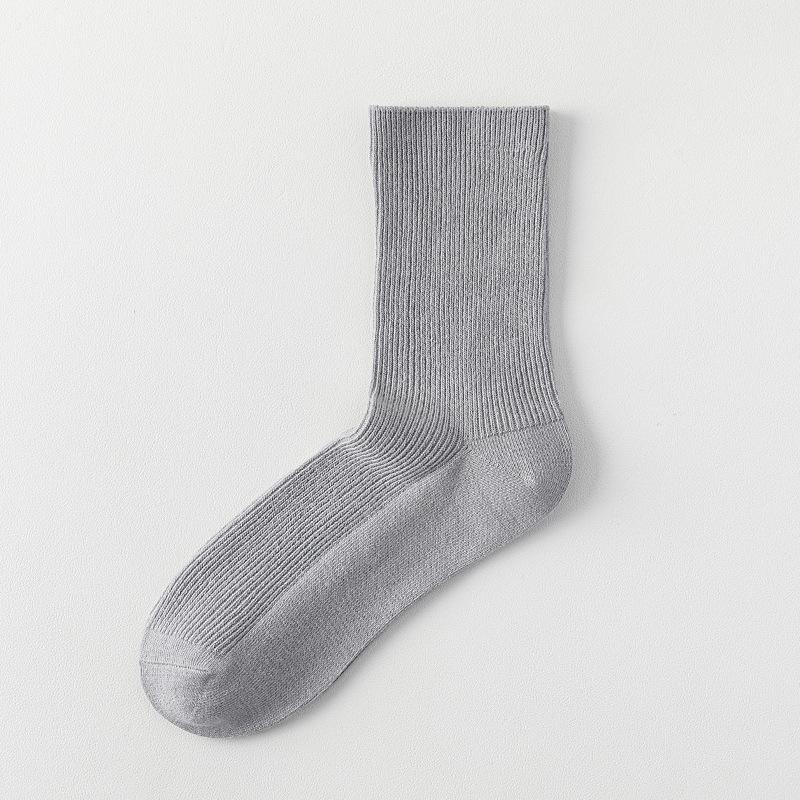 Women's Pure Cotton Mid-Calf Socks - Spring/Summer Style, Double Needle Craft, Solid Color, Seamless Toe.