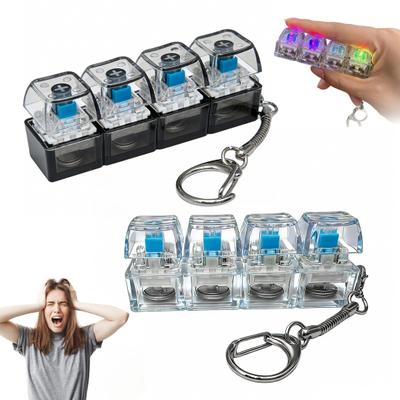 1/2 Peças Teclado Fidget de 4 Teclas Brinquedo com Luz Alívio de Estresse Teclado com Tampa Transparente Clicker de Dedo para Teclado Chaveiro