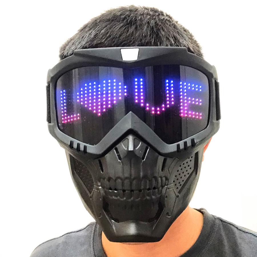 Bluetooth RGB Light Up Airsoft Paintball Military Tactical LED Display Mask Full Face Skull Halloween Hunting Protective Mask