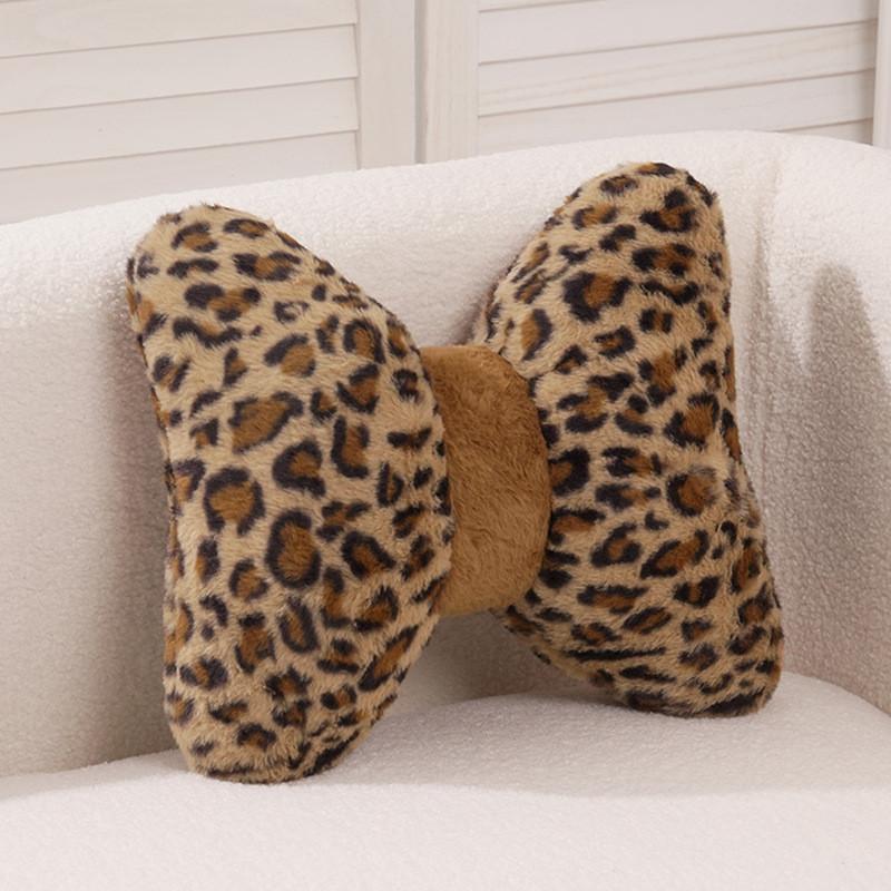 Leopard Print Floral Sofa Cushion With Plush Faux Fur For Home Decor