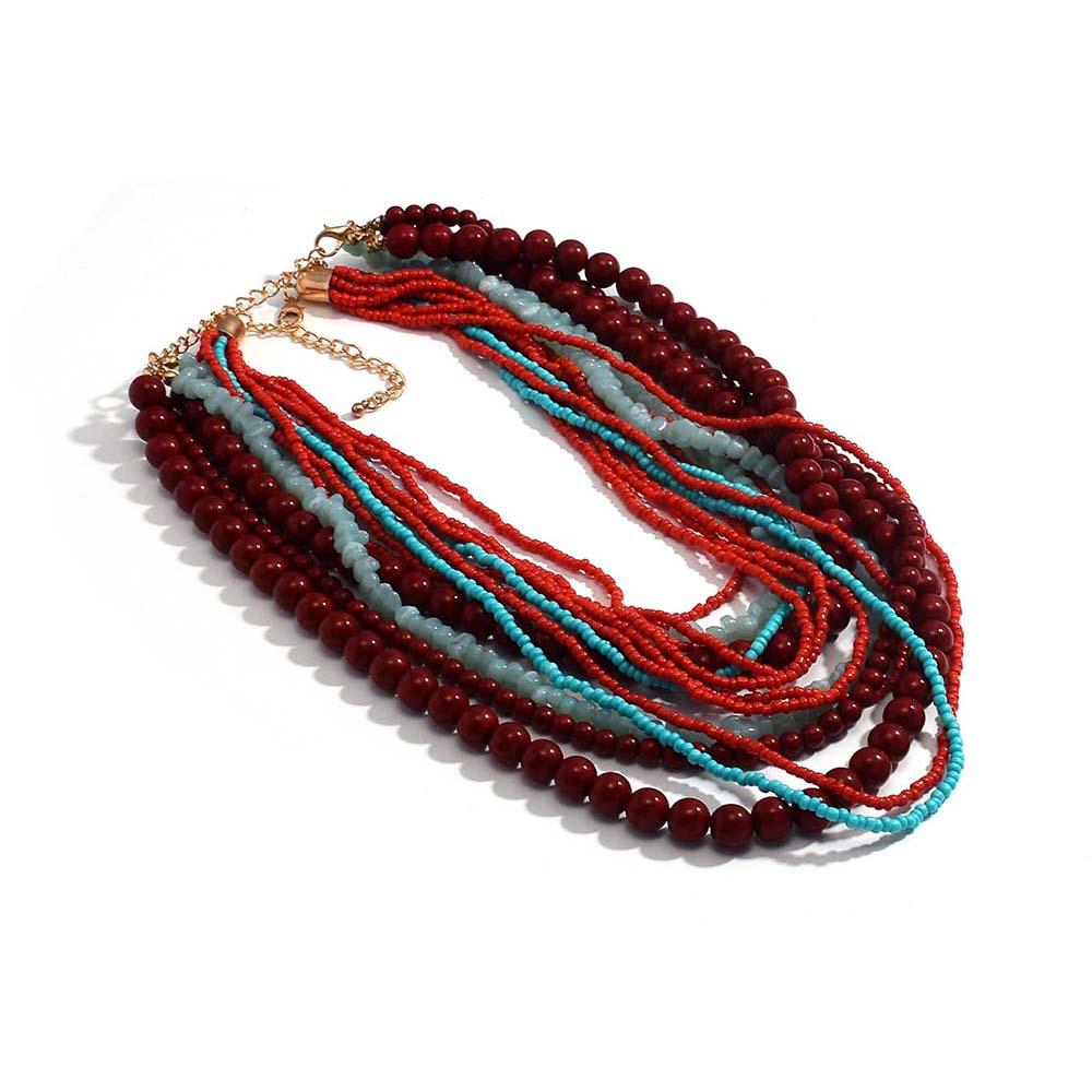 Handmade European Multi-Layer Rice Bead Necklace: Retro Exotic Beach Style In Contrasting Colors