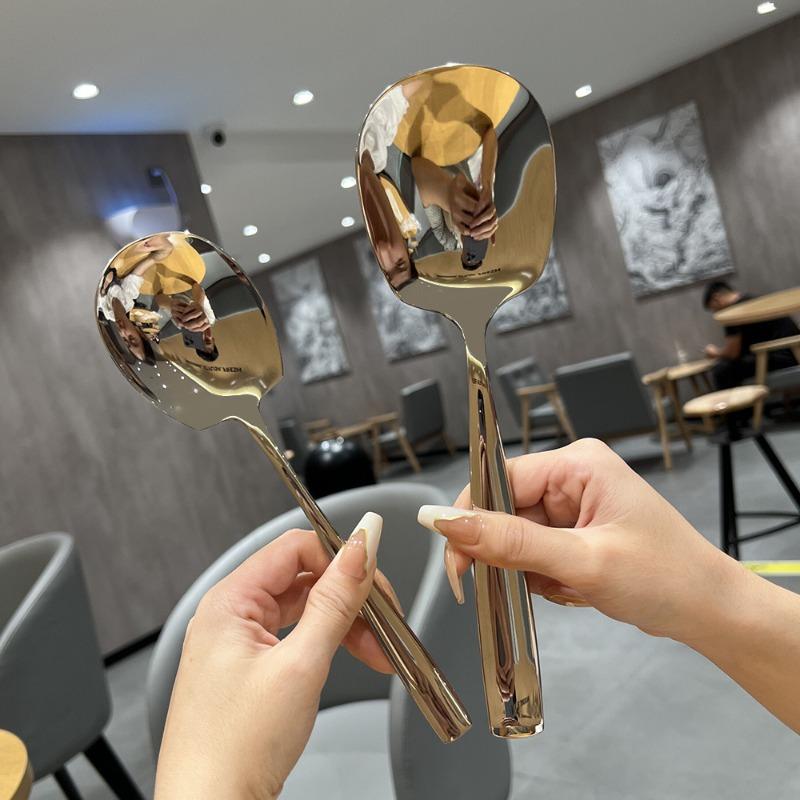 Stainless steel flat bottom spoon thickened spoon palace spoon with hotel restaurant spoon creative small spoon