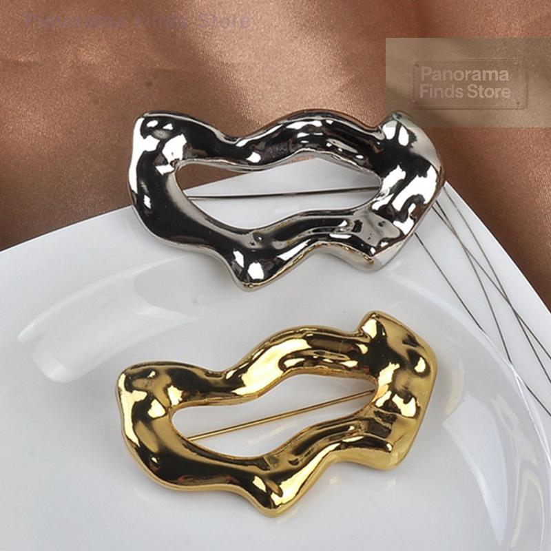 Adult Geometric Metal Brooch Simple Collar Buckle Anti-Exposure Multifunction Pin Accessory for Clothing Ornament