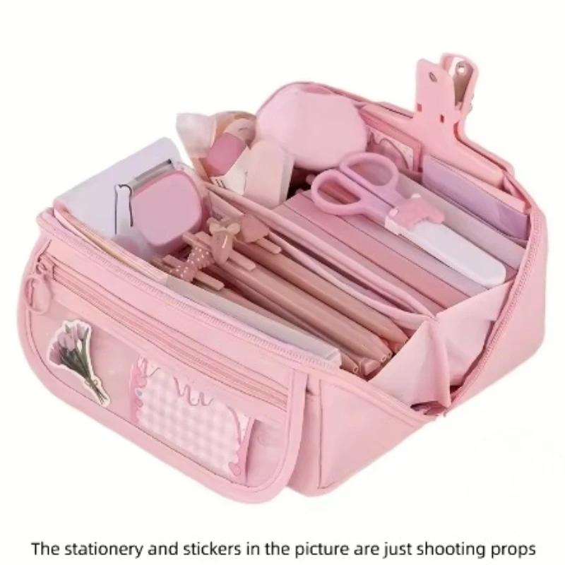 

Large Capacity Pencil Case - Durable, Versatile Tabletop Storage Box for Boys and Girls, Portable Study and Work Stationery Box розовый