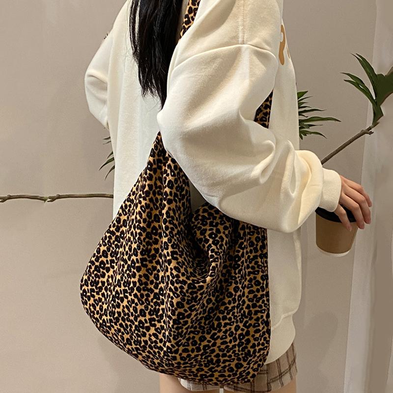 Borsa da Tela alla Moda Borsa a Mano da Donna Borsa Tote Grande Capacità Borsa Sottobraccio Vintage Fantasia Leopardo Borsa a Spalla per la Spesa