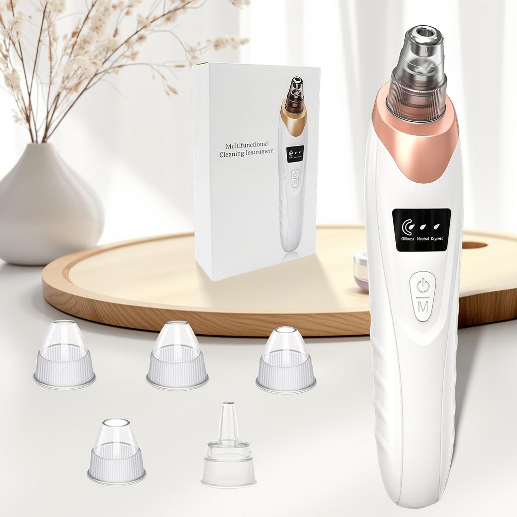 Blackhead remover pore vacuum cleaner  Facial pore cleaner  5Suction power and5A suction head USB Rechargeable Electric Blackhead Remover Set  White