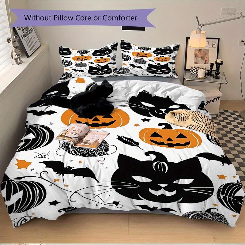 3pcs Halloween Pumpkin Bedding Set, Suitable for Bedroom Decoration, (Includes 1 Duvet Cover And 2 Pillowcases, Quilt Not Included) yy250822126