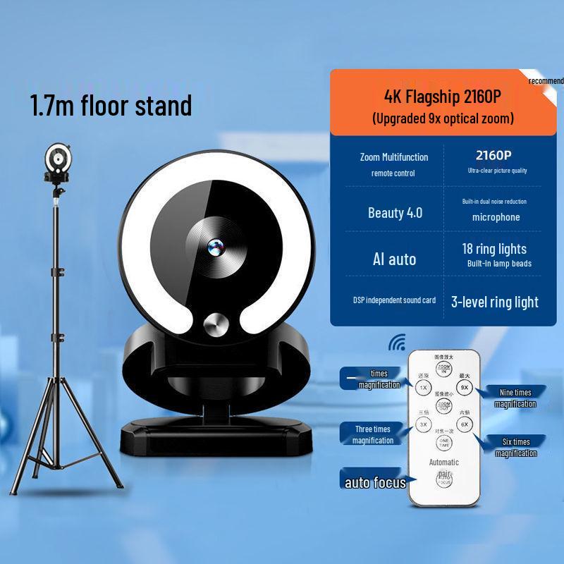 4K HD Webcam with Microphone & Beauty Fill Light for Laptops & Desktops