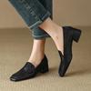 Fashion NEW Spring/Autumn Women Loafers Square Toe Chunky Heel Shoes Elegant Genuine Leather Shoes for Women Retro Sheepskin Women Pumps