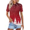 Women's Fashion Casual Lapel Short Sleeve Christmas Print Shirt Women's Button Up Tops