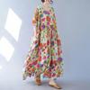 Kurzarm Plus-Size-Baumwolle im Vintage-Stil mit Blumenmuster, neu in Kleidern für Damen, lässiges, lockeres, langes Sommerkleid