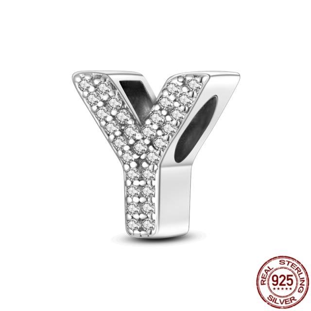 100% Real 925 Sterling Silver Letter Alphabet A-Z Charm Name Bead Fit  Bracelet Pendant Jewelry