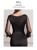 Elegant European Mesh Beaded Long Sleeve Hepburn Style Evening Party Gown