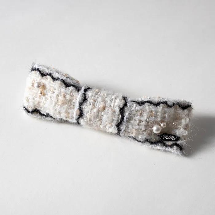 Tweed with pearl ribbon hairpin (Ivory)