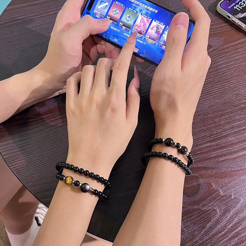 Natural Obsidian & Tiger's Eye Double-Strand Luxury Couple Bracelet 