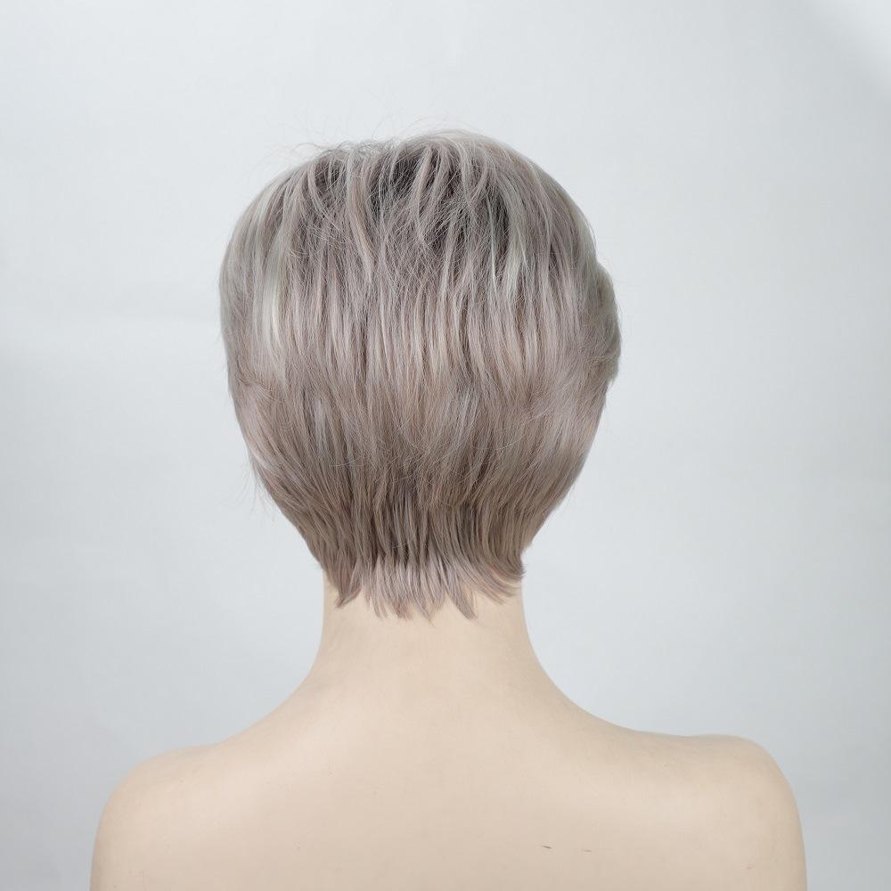 Women's Short Straight Hair with Slanted Bangs Wig Cover