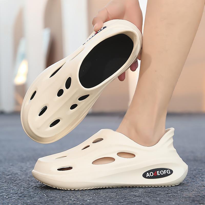 

Summer new casual hole shoes thick-soled stepping shit-feeling bag head sandals travel wear wading water quick-drying cool slippers 45 бежевый