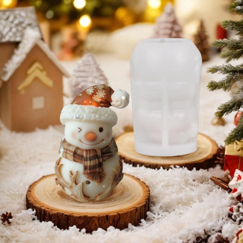 Scarf Snowman Candle Silicone Mold Cute Antlers Snowman Resin Silicone Mould Christmas Decor Hat Snowman Cake Chocolate Molds