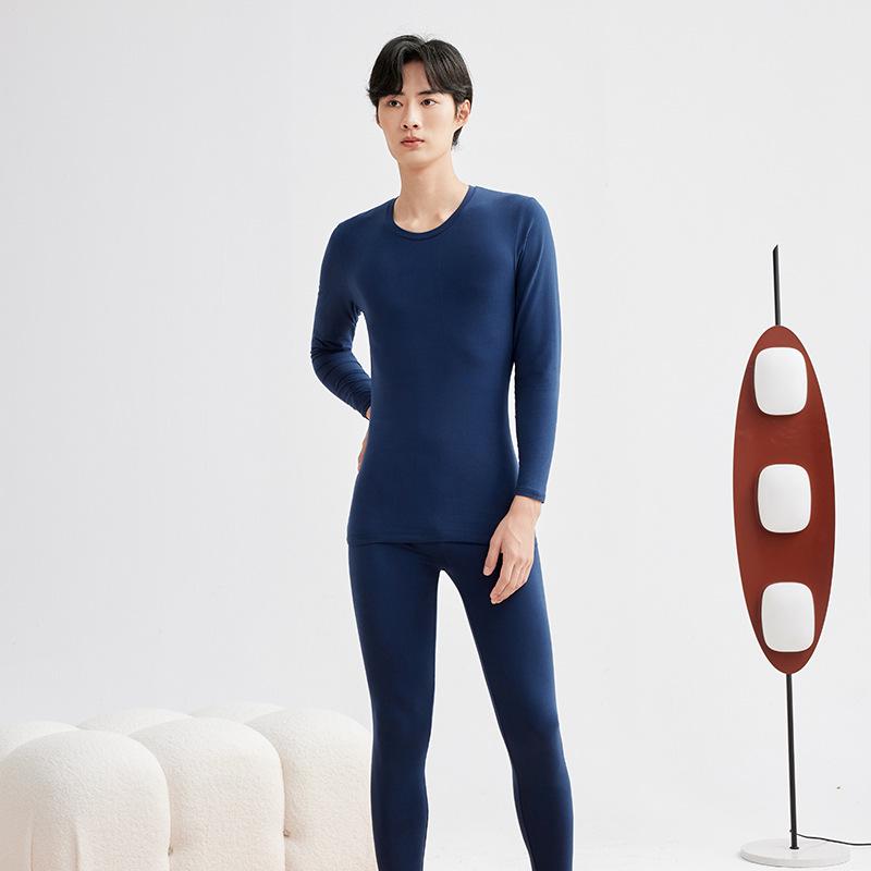190g Warm Autumn/Winter Pure Cotton Base Layer: Men's & Women's Round Neck Pullover and Trousers Set