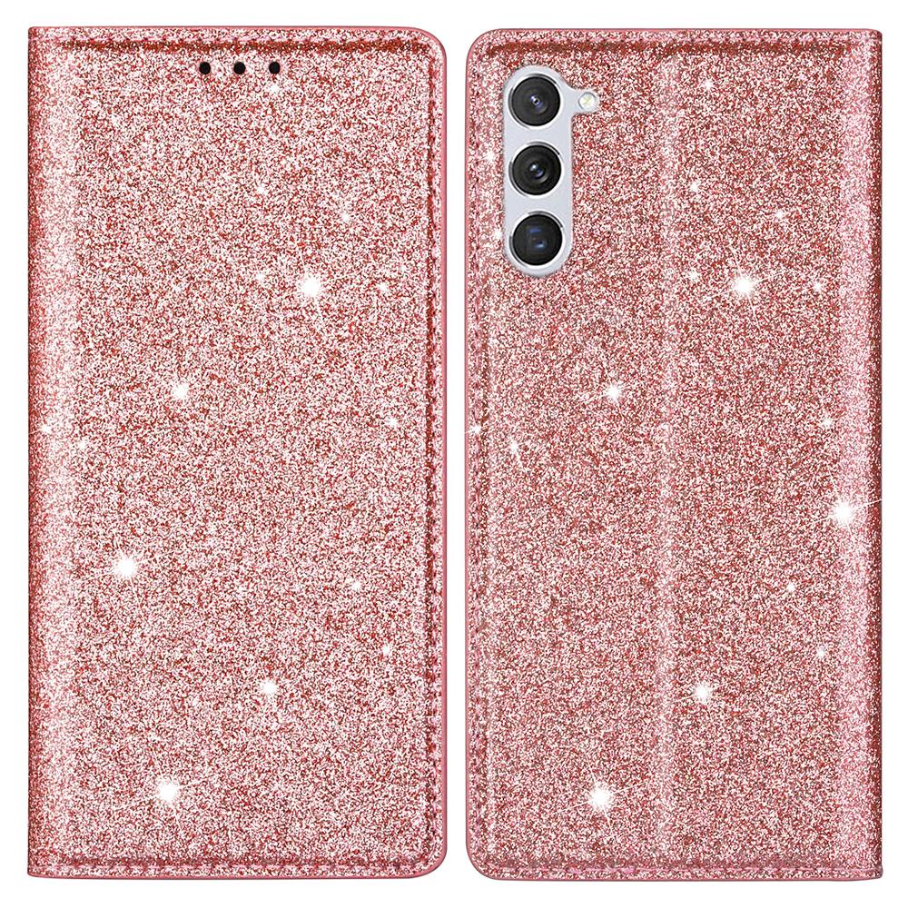 

For Samsung Galaxy S24 Leather Case Card Holder Glitter Phone Cover Rose Gold
