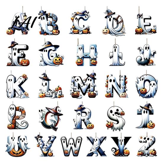 Small Wooden Alphabet Craft Sets Halloween Letter Ornament Spooky Hanging Letters Pendant with Ghost Handmade Supplies for Parties Pumpkin Witch Hat