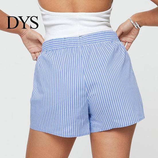 Lady Loose Shorts Women Summer Striped Print High Elastic Waist Retro Above Knee Length Casual Sport Homewear Short Pants High-Waisted