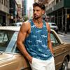 Men's Casual Hawaiian Print Outdoor Sports Tank Top Sleeveless Round Neck Summer Beachwear Lightweight Breathable Fabric
