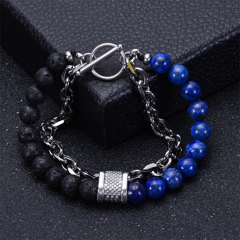 Men's Natural Tiger Eye Stone & Stainless Steel Chain Bracelet
