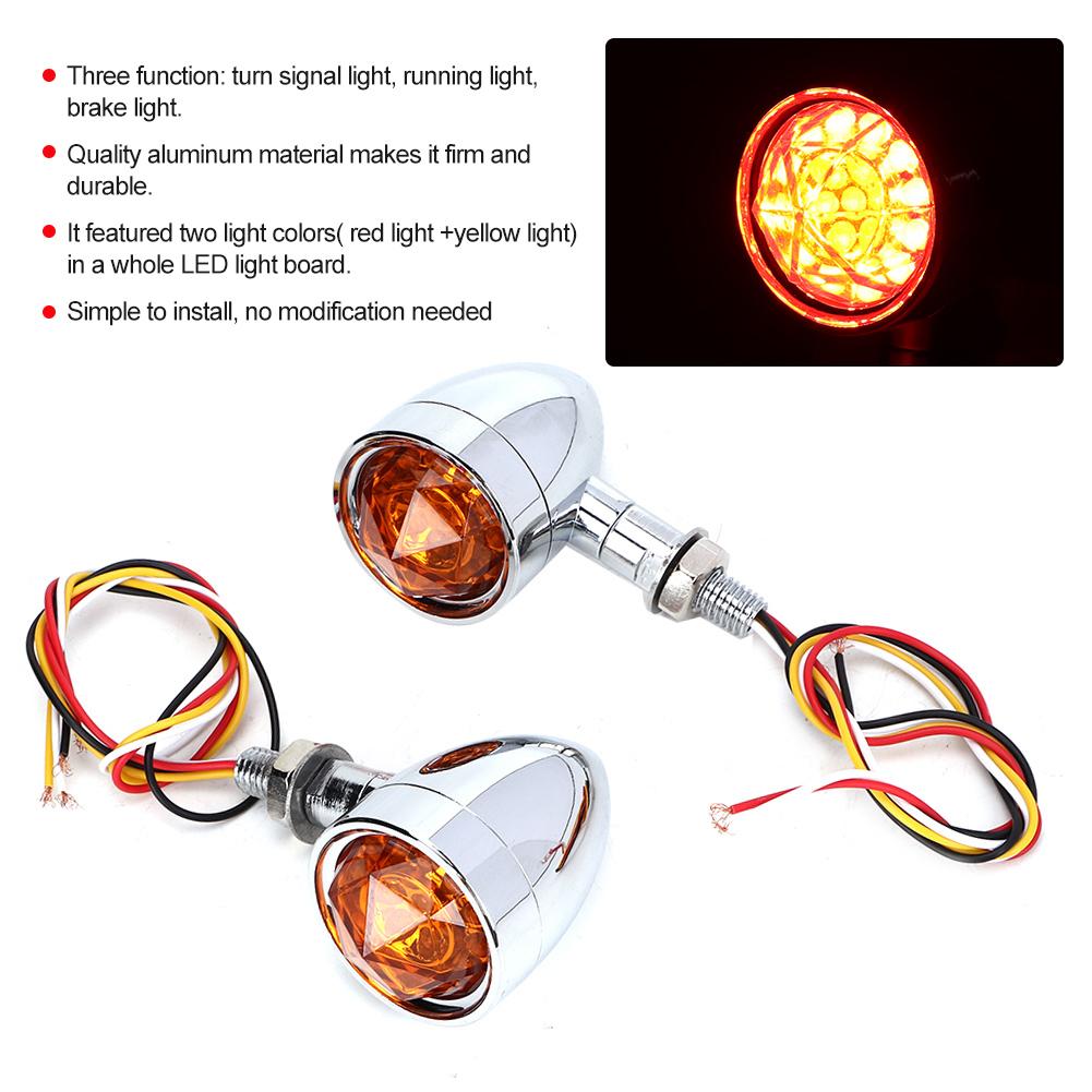 Motorcycle Dual Flashing Light Amber Red Running Turn Signal Brake Lamp Chrome Shell Yellow Lens