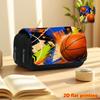 Orange and Blue Street Basketball Print Double-Layer Flip-Top Black Pencil Case - Back-to-School Essential Pencil Box, Daily Multi-Functional Makeup B