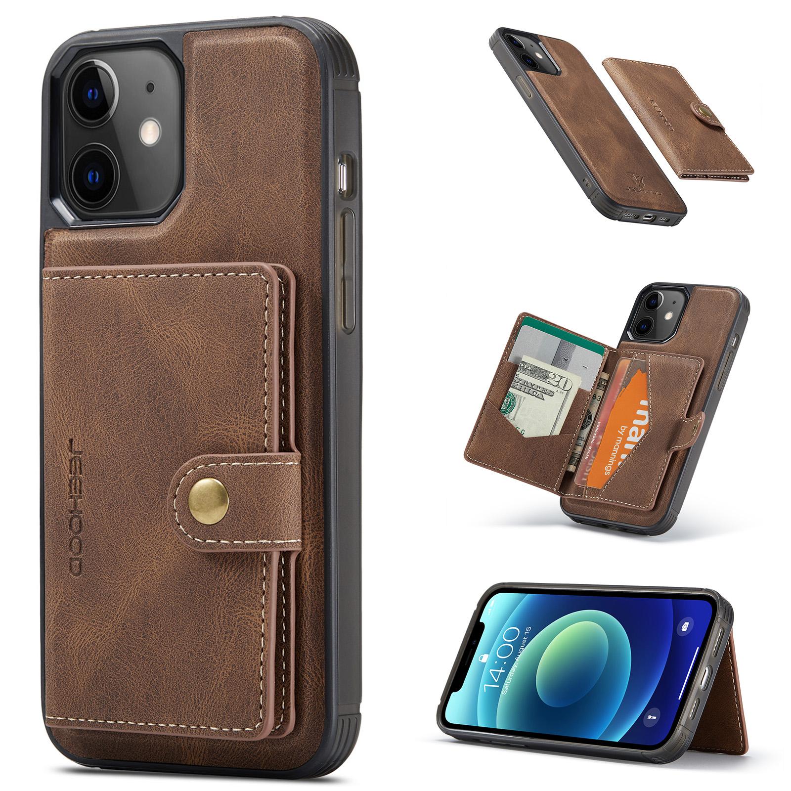 

Для iPhone 12/12 Pro Чехол Кожаная Задняя Крышка для Телефона Магнитный Съемный Кармашек для Карт Brown