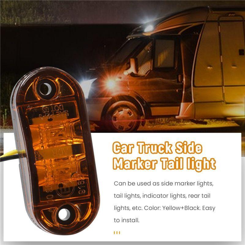 Powerful 10Pcs Amber 2 Led Light Oval Clearance Trailer Car Truck Side Marker Tail Lamp